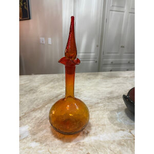 BLENKO 37 decanter amberina Orange Red Crackle Glass Decanter Vase 1970s